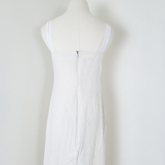 Linen Midi Dress Sleeveless Straps Square Neckline Slit Fitted Tight Bodycon - Picture 3 of 15